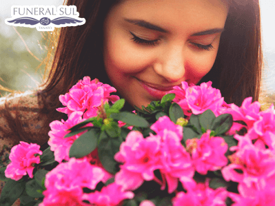 Moça cheirando flores cor de rosa - olfato